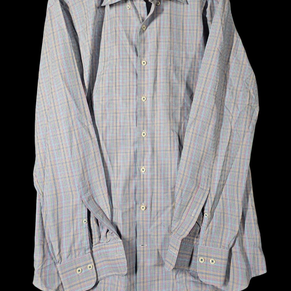 Peter Millar Multicolor Gingham Cotton Shirt Long Sleeve‎ Button Down Size L